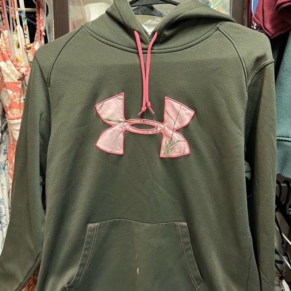 Under Armour Tops - Under Armour Green Hoodie with Pink Logo